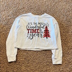 White Cropped Holiday Sweatshirt
